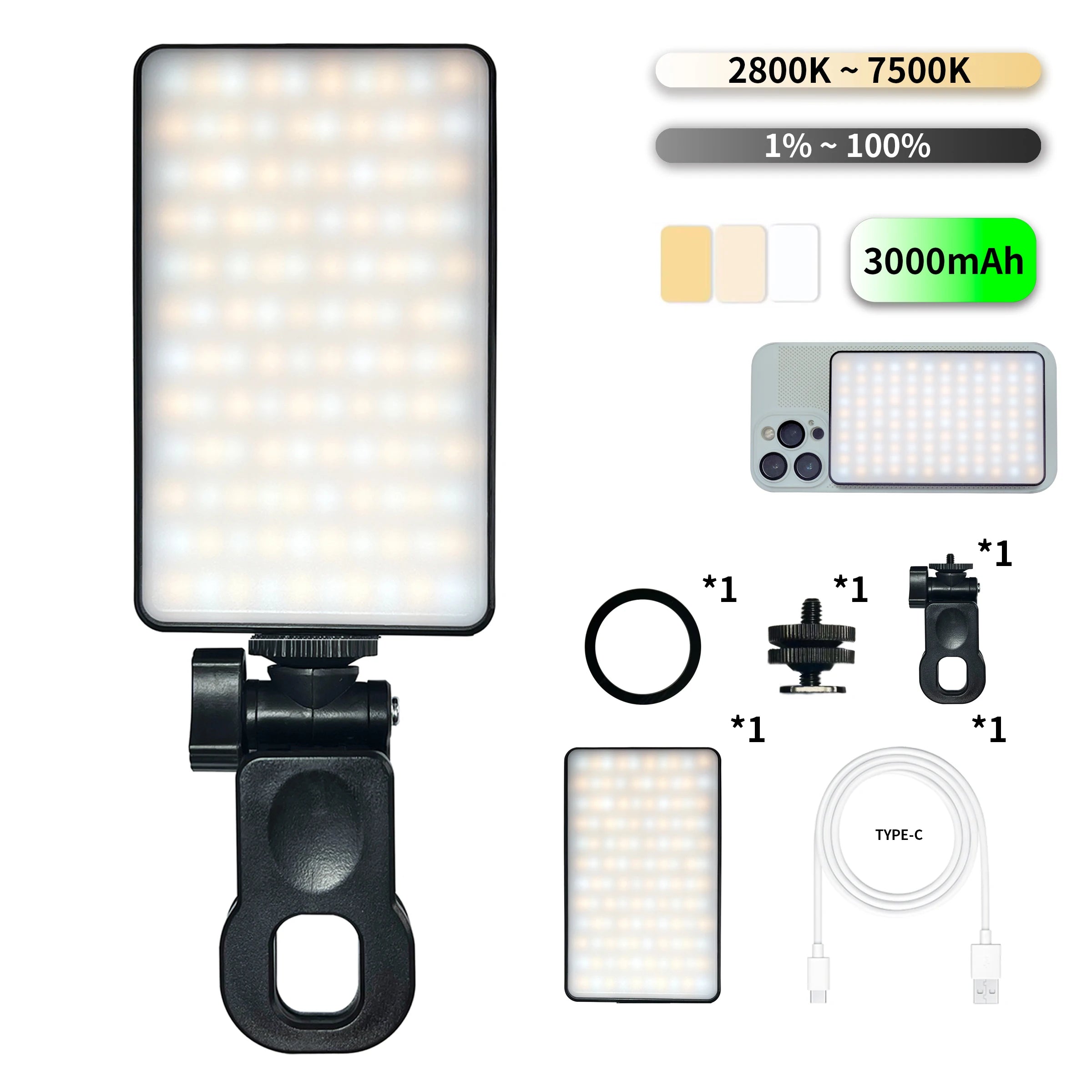 Clip-On Rechargeable LED Selfie Light
